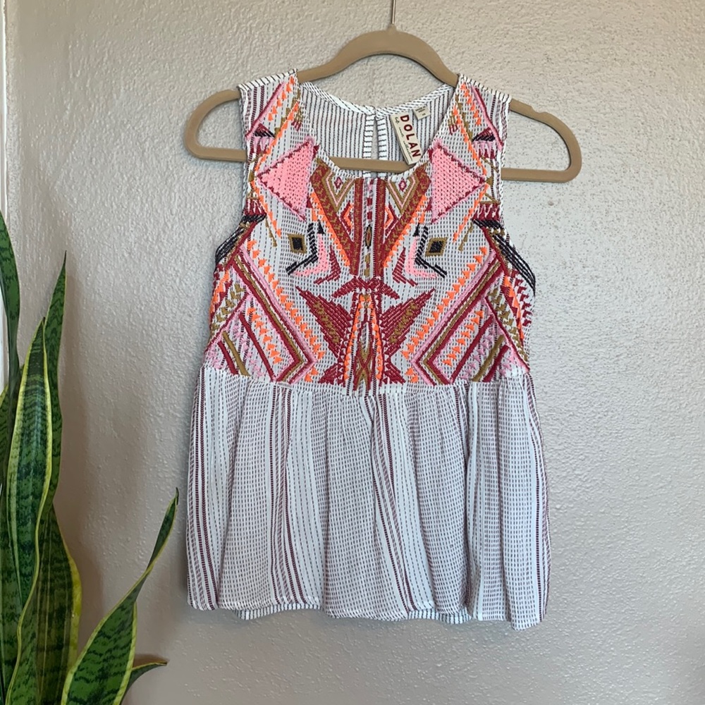 Anthropologie Dolan Velia Embroidered Striped Babydoll Tank Top, Size XS